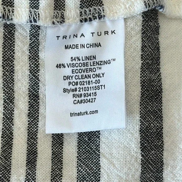 Trina Turk Coastal Linen Blend Blue and White Striped Blouse with Ruffle Size XL - Picture 5 of 5